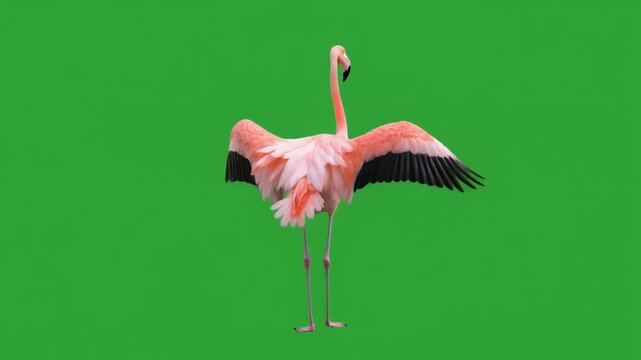 pink flamingo, isolated on green screen back ground, part 1