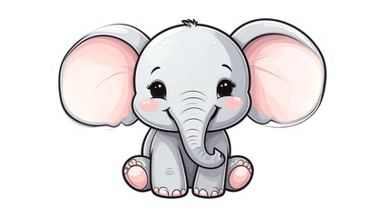 Obraz premium Cute Cartoon Elephant Sitting With Pink Ears and Cheeks on Transparent Background