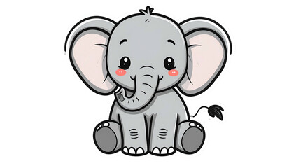 Cute Cartoon Elephant Sitting With Transparent Background
