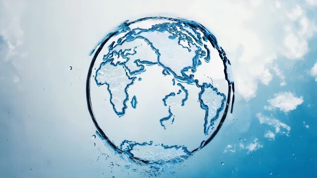 Water bubble forming Earth map with continents underwater abstract background
