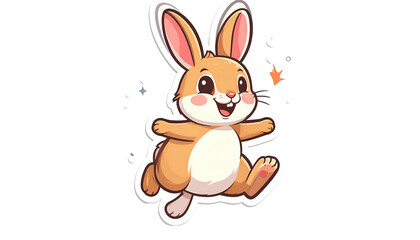 Joyful Rabbit Running On White Outline with Transparent Background