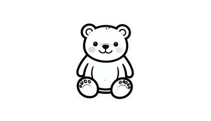 Outline Illustration of a White Bear Sitting with Dark Background