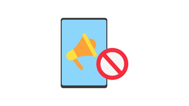 Ads Blocker Flat Animation 2D Cartoon 4K Video with smartphone, megaphone and forbidden. Relate To Product Offering, Marketing, Commerce And Shopping. Editable On Transparent Background Alpha Channel.