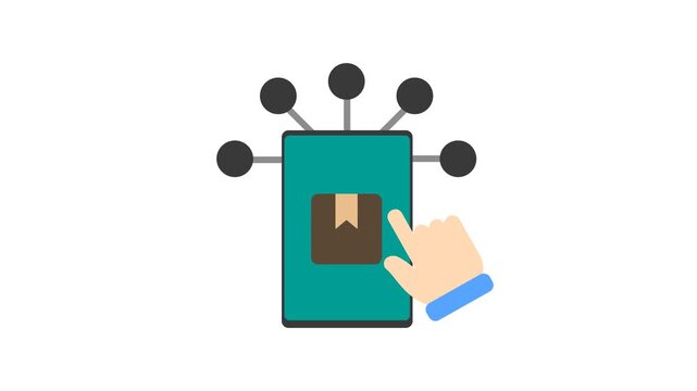 App Suite Flat Animation 2D Cartoon 4K Video with smartphone, hand and product. Relate To Product Offering, Marketing, Commerce And Shopping. Editable On Transparent Background Alpha Channel.