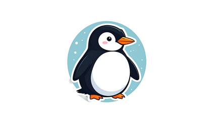 Fototapeta premium Pixelated Penguin Illustration in a Blue Circular Frame with Snowflakes on Transparent Background