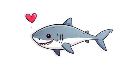 Obraz premium Pixelated Smiling Shark With Floating Red Heart Isolated on Transparent Background