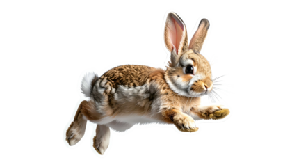 Running Rabbit with Brown and White Fur Isolated on Transparent Background