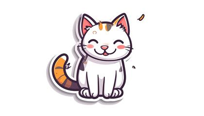 Obraz premium Smiling Cartoon Cat with Tri-Color Markings on Transparent Background