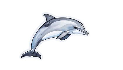 Obraz premium Watercolor Dolphin with Gray and Blue Hues on a Transparent Black Background