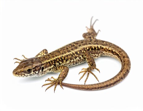 Detailed Close-up of a Common Lizard on a White Background, Showing its Unique Markings.
