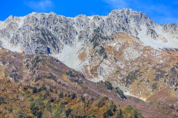Fototapeta premium Majestic Alpine Peaks of the Northern Japanese Alps in Autumn, Tateyama Kurobe, Japan