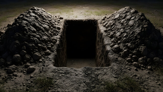 Deep grave hole symbolizing death and mystery