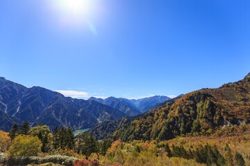 Fototapeta premium Panoramic Autumn Vista of the Northern Japanese Alps, Tateyama, Japan
