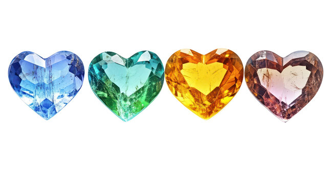 Colorful heart gems valentine's day love symbols, isolated on transparent background