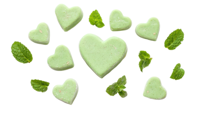 Fresh mint leaves valentine's day concept, isolated on transparent background