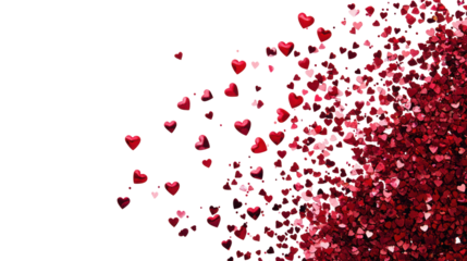 Valentine's day hearts explosion, romantic love symbols, red hearts background