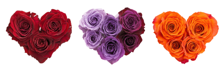 Valentine's day heart-shaped bouquets, romantic roses, love symbols, floral art, isolated on transparent background