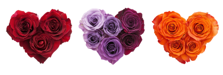 Valentine's day heart shaped rose bouquets, romantic love flowers, elegant floral arrangement, isolated on transparent background