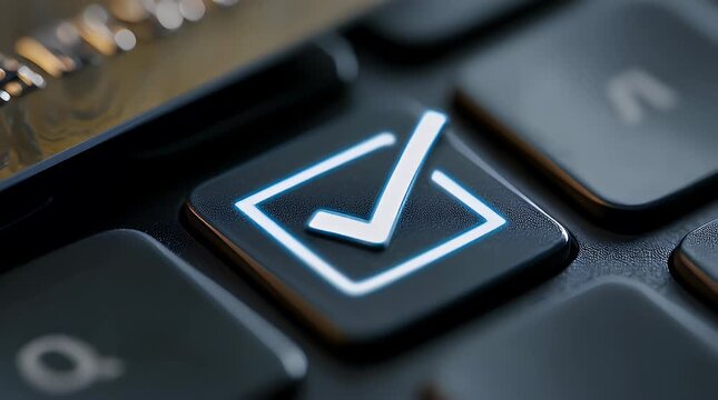 Close-Up View of a Keyboard with Checkmark Key and Credit Card with ai generated