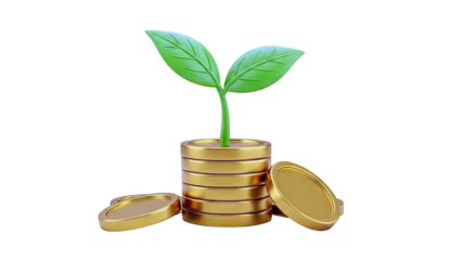 Growing Plant on Stack of Gold Coins