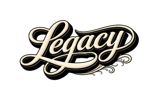 Elegant script text "Legacy" in aged bronze with shadow