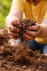 Hands Holding Crumbling Soil, Gardening Concept