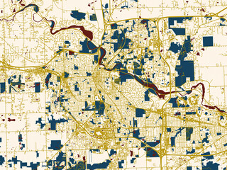 Fototapeta premium Flat city map of Ann Arbor, Michigan in minimal cream and gold map