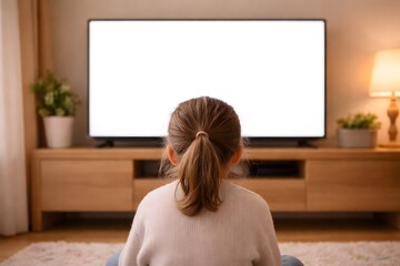 Child Watching Blank TV Screen from Behind