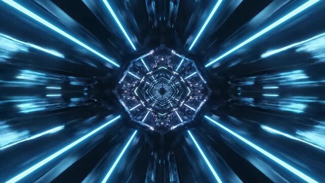 Abstract Neon Tunnel with Blue and Pink Lights and Geometric Patterns Futuristic Digital Art