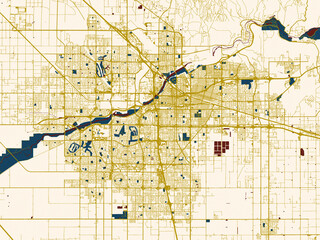 Obraz premium City map of Bakersfield, California – minimal cream and gold map