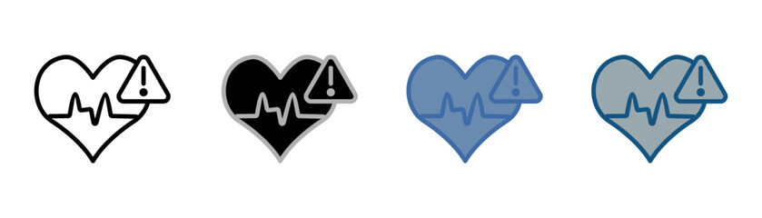 
Heart failure icon set multiple style collection with heart design, heartbeat, and warning signs