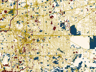 Fototapeta premium Poster-style map of Brandon, Florida using cream map with gold lines