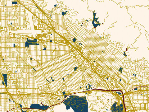 City map of Burbank, California &ndash; minimal cream and gold map