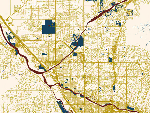 Flat city map of Casas Adobes, Arizona in minimal cream and gold map