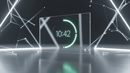 Futuristic Clock Display with Neon Lights.