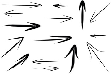 black color different abstract brush stroke design arrows set
