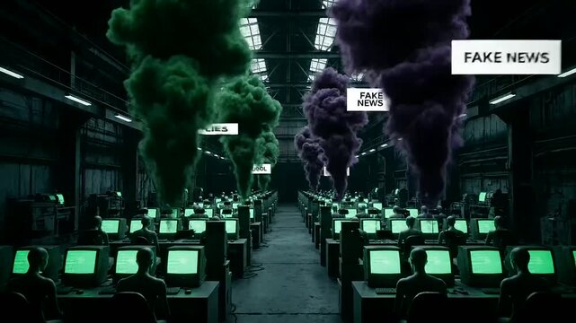 Navigating the Digital Factory of Misinformation and Propaganda: A Visual Allegory for the Urgent Need for Digital Literacy Evolution in a Screen-Dominated World.