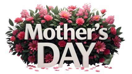 Mother's day greeting with pink flowers isolated on transparent background