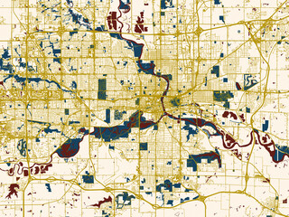 Fototapeta premium Decorative city map poster of Des Moines, Iowa