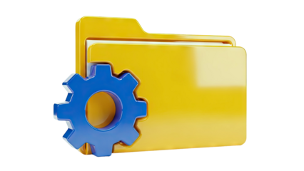3D Icon: Yellow Folder with Blue Gear