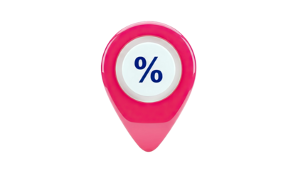 3D Red Pin Icon with Percentage Symbol