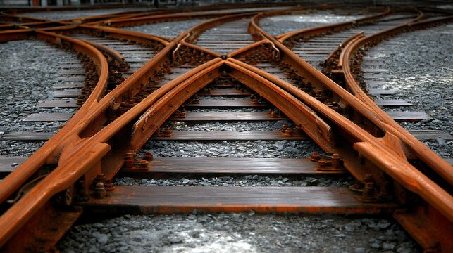 Close up view of a rusted railroad junction