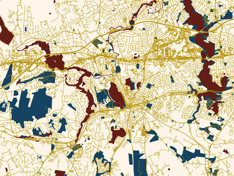 Modern flat map of Framingham, Massachusetts