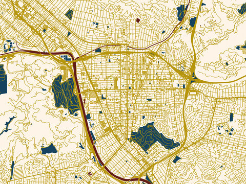 Modern flat map of Glendale, California