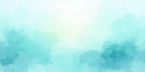 Bright abstract watercolor background with blue clouds and white sun light creates a beautiful summer sky texture and sunny atmosphere