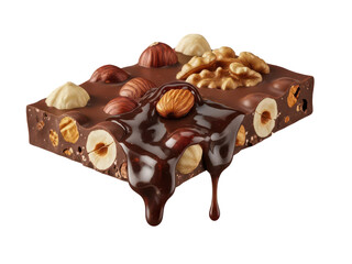 Nutty chocolate with nuts melting isolated transparent background premium dessert indulgence concept