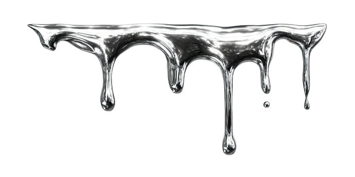 Metallic liquid dripping in viscous blobs against a black background