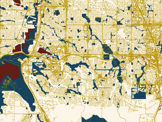 Naklejka premium Abstract city map of Highlands Ranch, Colorado with minimal cream and gold map