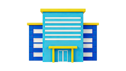 Modern Blue and Yellow Building with White Windows