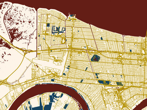 Clean urban street map of Kenner, Louisiana